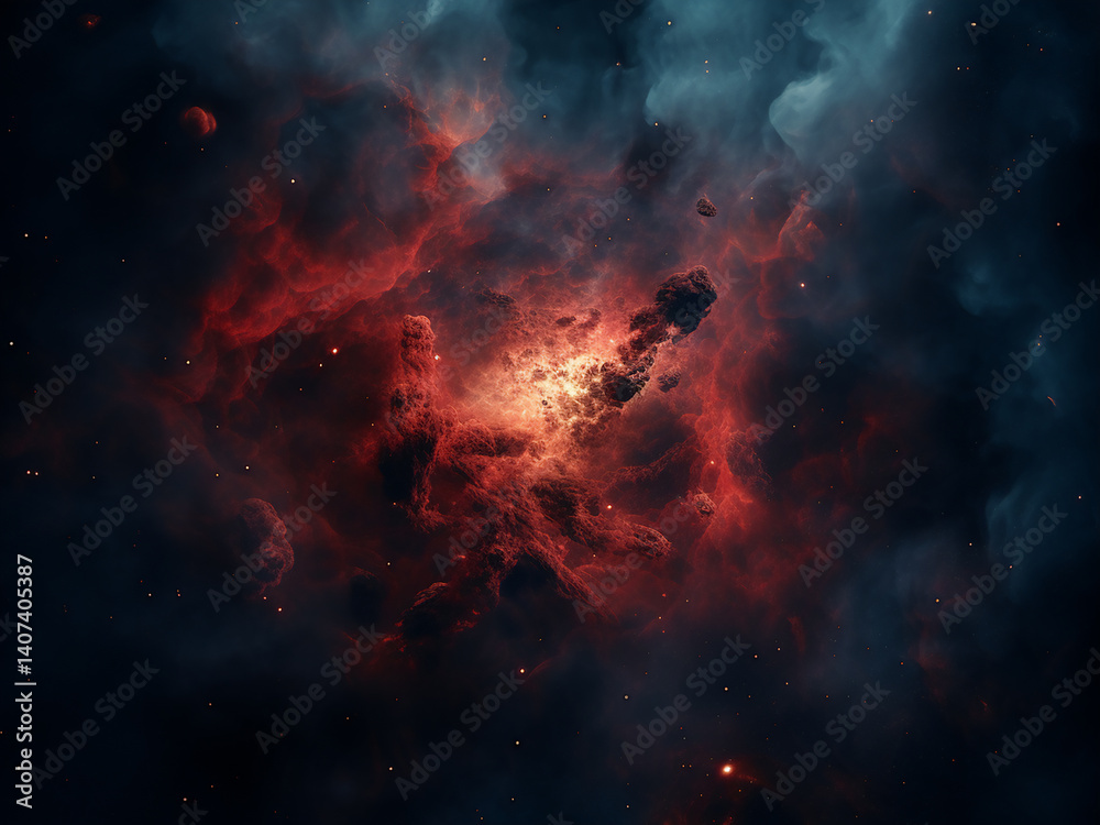 Fototapeta premium Star death progressing with nebula growing and energy releasing as space changes