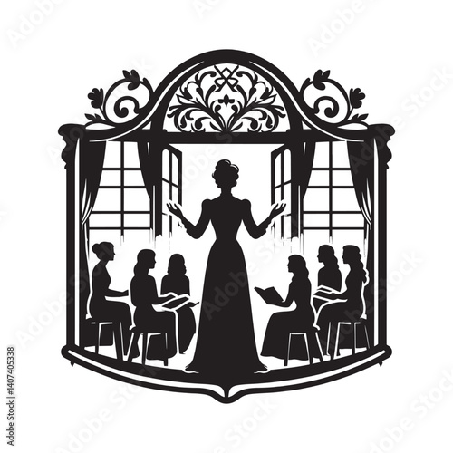 Silhouette of a woman leading a religious gathering with open windows