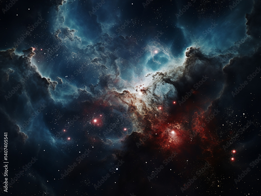 Fototapeta premium Star forming region with molecular clouds condensing and protostars emerging as a cosmic incubator