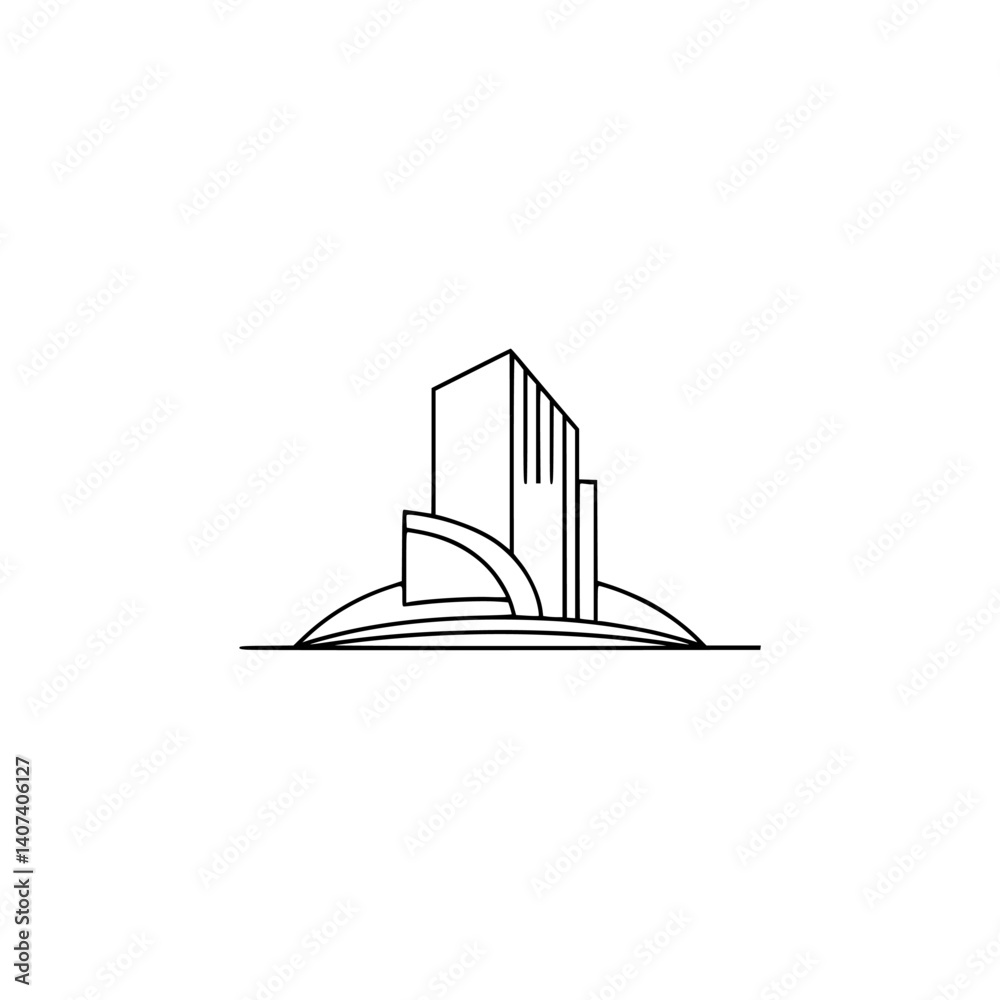 Naklejka premium Art Deco Skyline Logo: Geometric Cityscape in Monochrome