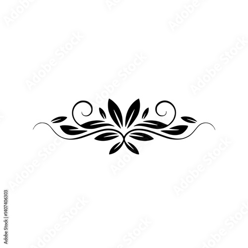 Elegant Black Floral Ornament on White Background