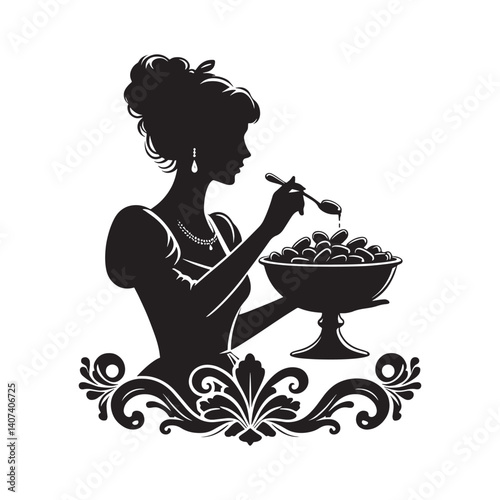 Silhouette of an elegant woman enjoying a bowl of sweet Jelly Beans delight