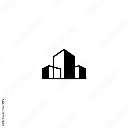 Minimalist Black Building Logo - Architectural Icon on White Background