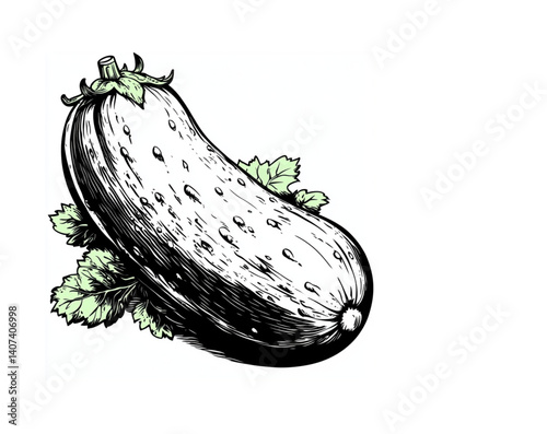 Stylized Eggplant with Foliage, Shaded and Natural, Black and Light Green