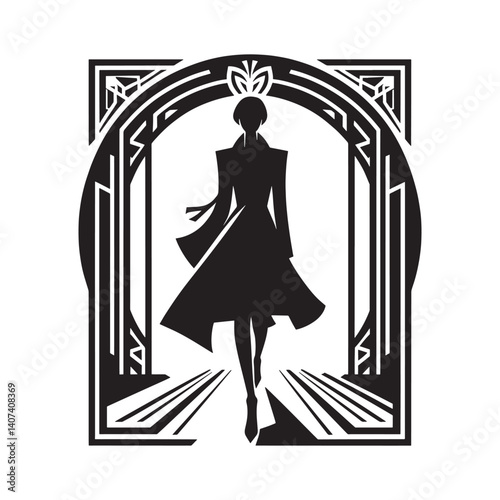 Striking silhouette of model on runway exhibiting bold, stylized fashion