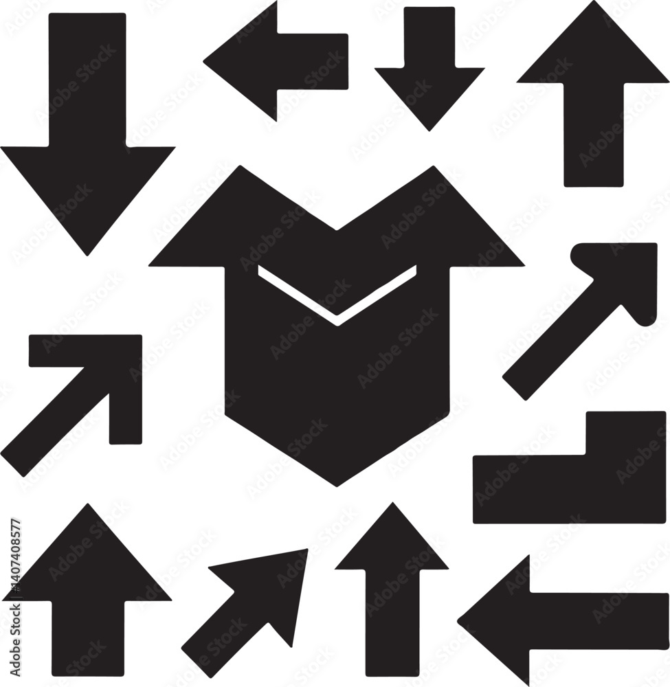 arrow icon set design block and white silhouette victor isolated on the white background. arrow icon set design block and white silhouette victor isolated on the white background.