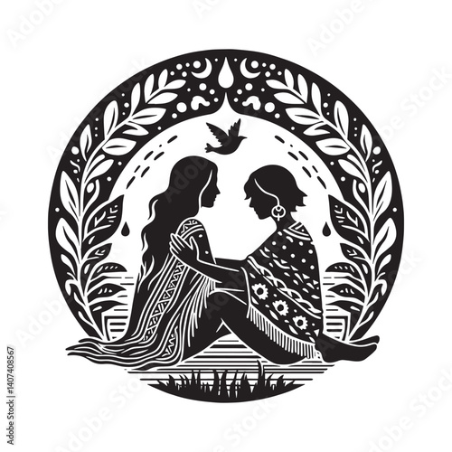 Stylized illustration of friendship support, portraying connection and compassion