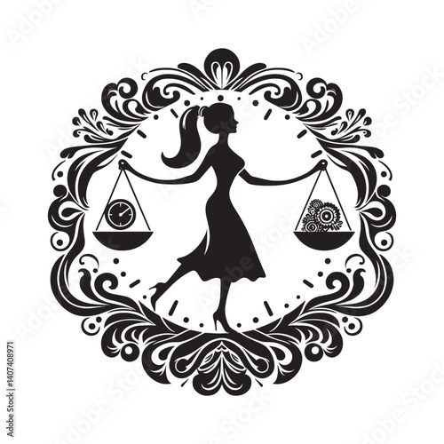 Symbolizing the balance of time and creativity in female empowerment