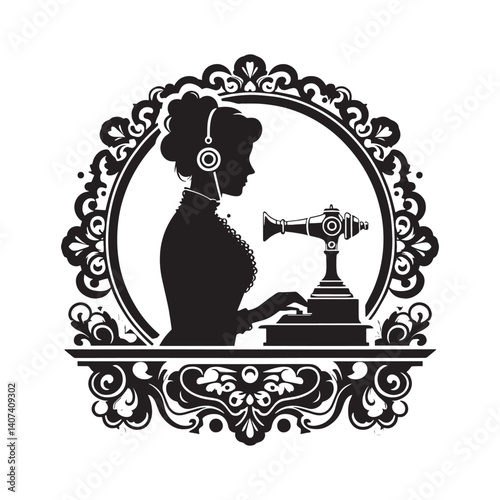 Vintage Inspired Virtual Assistant Silhouette with Victorian Flourish Frame