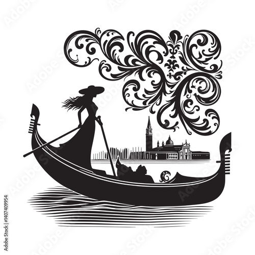 Woman taking a gondola ride in Venice