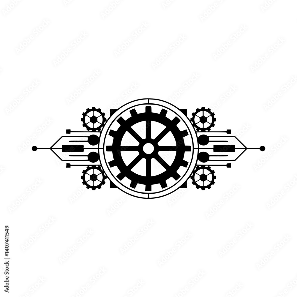 Obraz premium Geometric Steampunk Gear Emblem on White Background