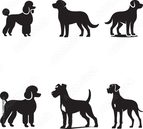 Silhouettes of various dog breeds