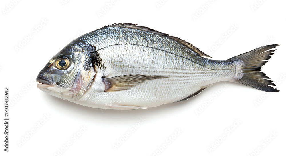 Glossy fresh fish with silvery scales, isolated on white for culinary articles. Glossy fresh fish with silvery scales, isolated on white for culinary articles.