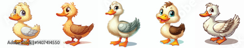 Cute collection of 
pictures of farm animals ducks 
in cartoon style on white background