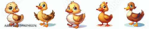 Cute collection of 
pictures of farm animals ducks 
in cartoon style on white background