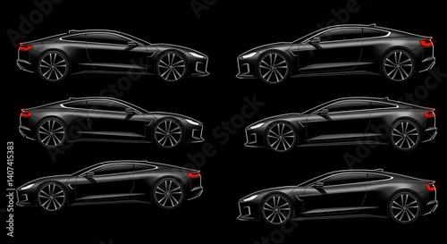 Black sports car design concept automotive rendering luxury vehicle mockup
