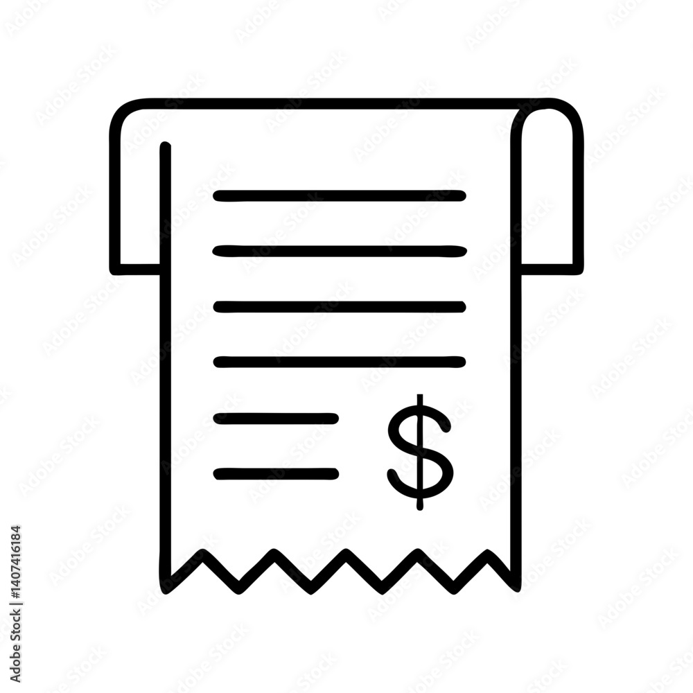 Receipt icon vector illustration of a financial bill showing total cost and dollar symbol Receipt icon vector illustration of a financial bill showing total cost and dollar symbol