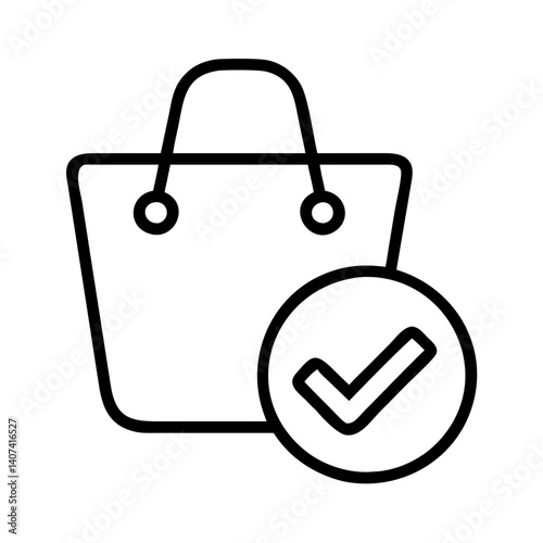 Shopping bag with check mark icon for online order confirmation and purchase success symbol
