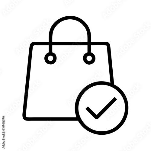 Shopping bag with check mark icon for successful purchase order and checkout process design