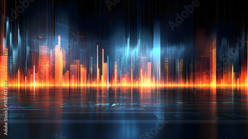 A financial planner discussing investment opportunities with a digital screen showing stock market data and statistics, with copy space