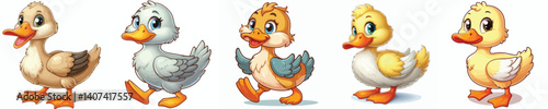 Cute collection of 
pictures of farm animals ducks 
in cartoon style on white background