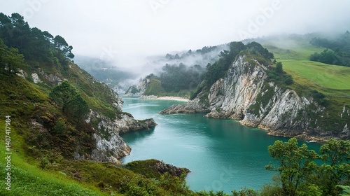 Misty Coastal Bay Scenery