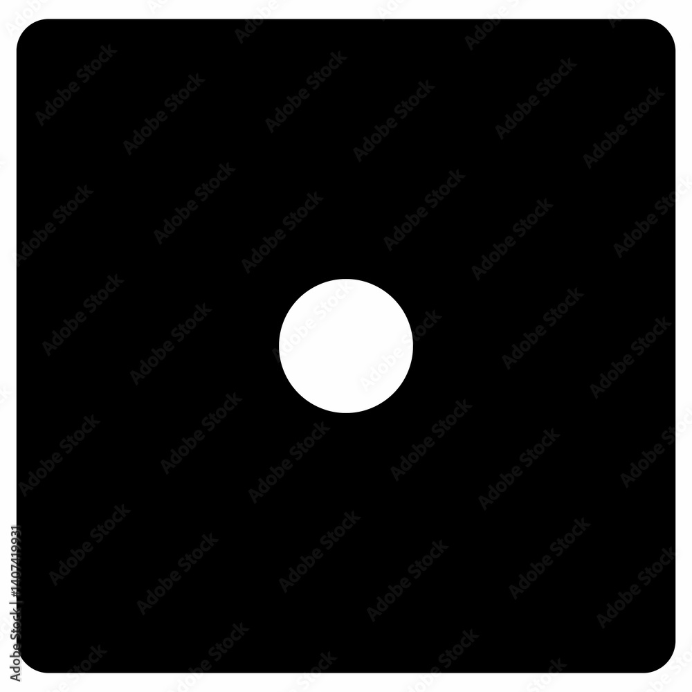 black and white dice graphic icon. Black game dice cube with one white dots. Traditional die with numbers of 1 dots black and white dice graphic icon. Black game dice cube with one white dots. Traditional die with numbers of 1 dots