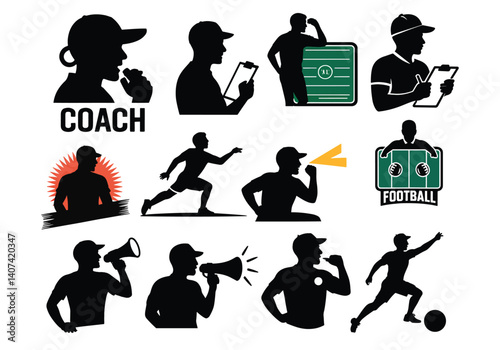 Set of coach and sports illustrations featuring coaches, athletes, and training activities