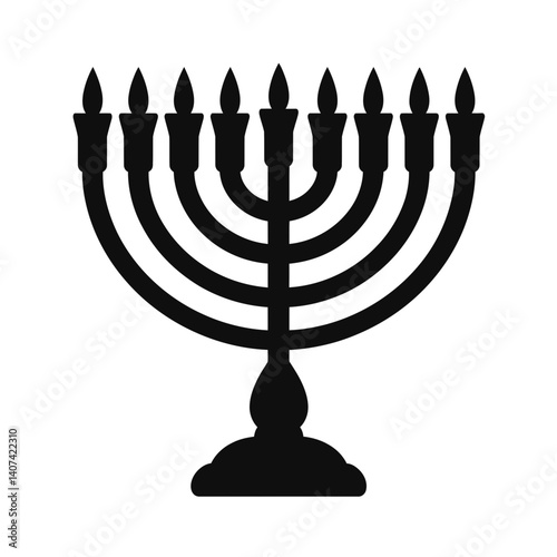 A black silhouette of a menorah with nine lit candles