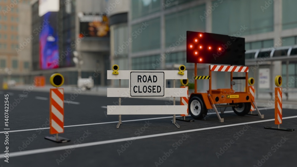 Naklejka premium 3D City with skyline and construction site