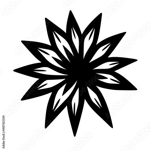 Black & White Floral Vector Design, Starburst Pattern, Minimalist Abstract Art
