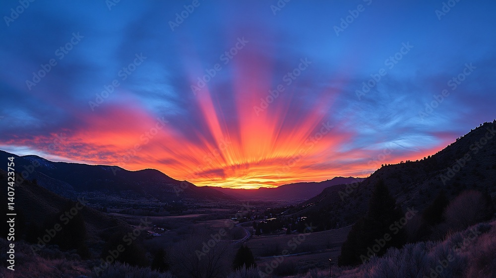 Obraz premium Panoramic sunset over valley