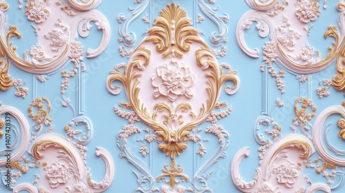 Elegant Ornate Pattern Wallpaper with Gold and Pastel Accents Detail