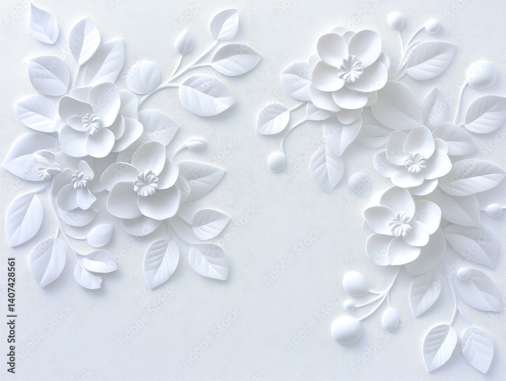 Elegant white 3D floral design on a textured background. Elegant white 3D floral design on a textured background.