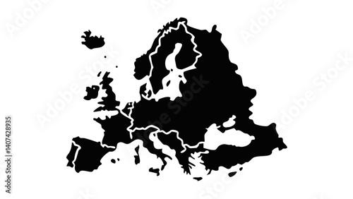 European continent silhouette illustration on white background  