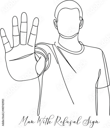 Man Put His Hand Palm Forward Continuous One Line Drawing Concept Gesture Of Resistance, Refusal, Stop, Cessation, Disconnection, Ban, Ignoring, Blocking Editable Stroke Minimalist Icon