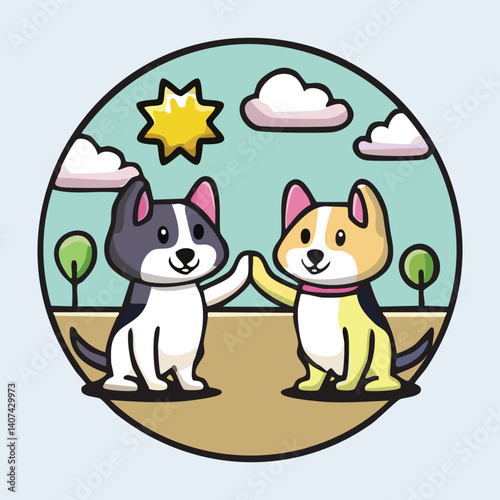 Best Friend Dogs Giving High Five, Playful Park Background