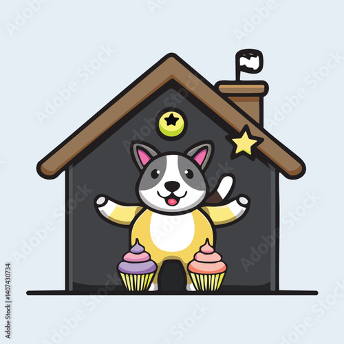 Cartoon Dog Siblings Baking Cupcakes, Making a Mess in the Kitchen