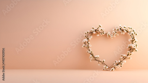Heart-shaped floral arrangement on a soft pastel background, symbolizing love and affection, perfect for romantic occasions and celebrations, love concept