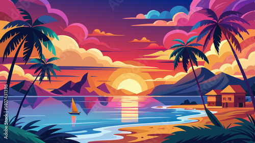 Colorful sunset over ocean on Maldives