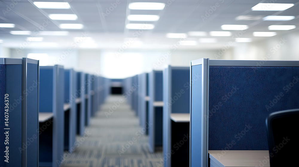 Fototapeta premium Modern white and blue open space office interior
