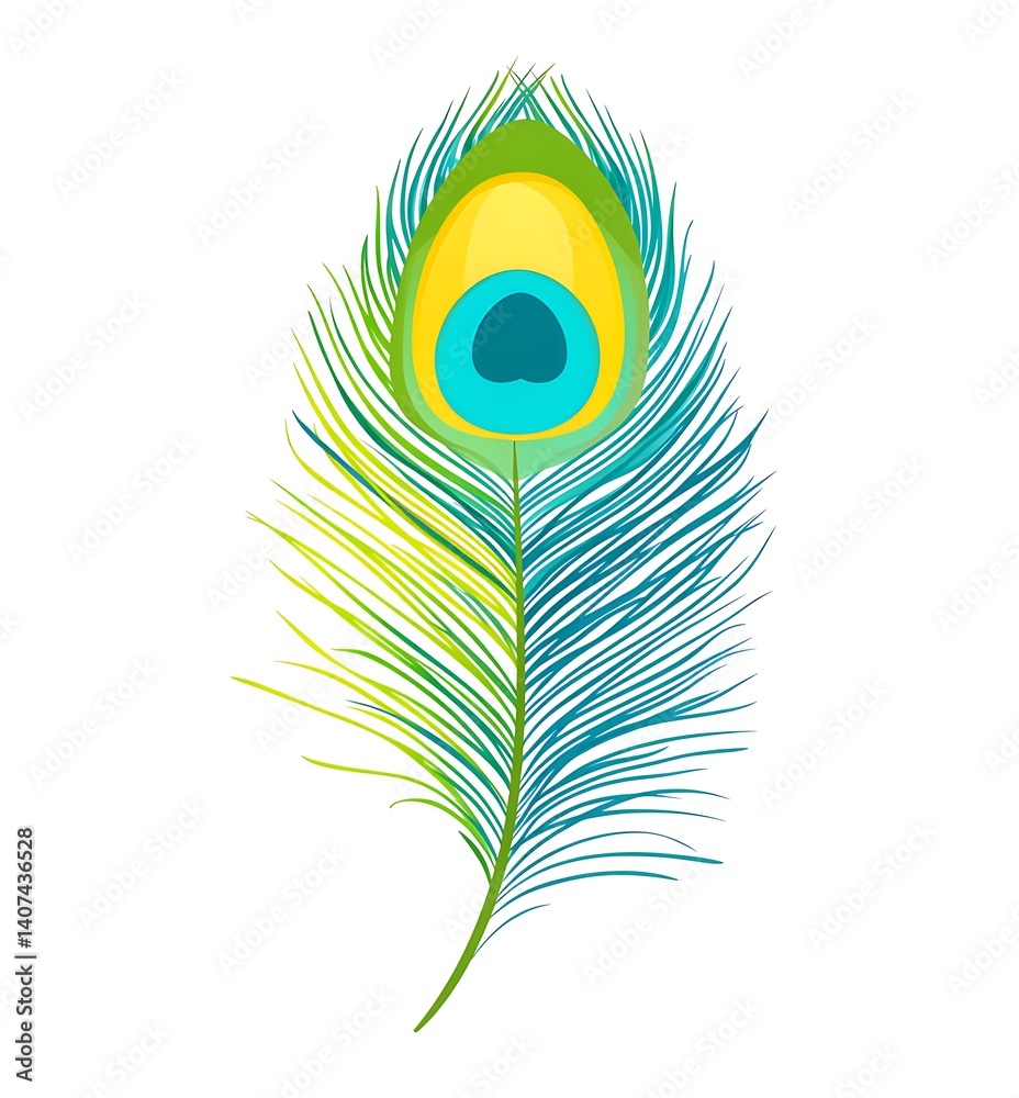 Obraz premium Peacock feather cartoon vector illustration for decoration, janmashtami,&nbsp;feather&nbsp;logo