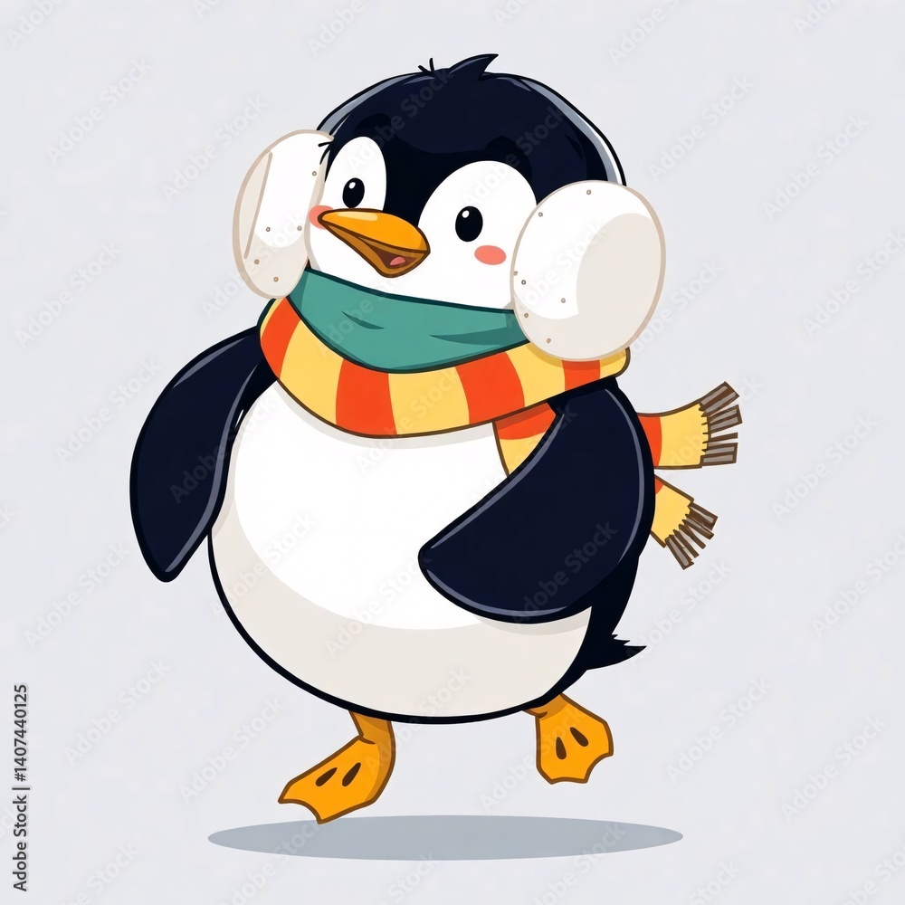 Naklejka premium Cute Penguin Wearing a Scarf.