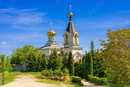 Obraz na płótnie Golden domes of the Orheiul Vechi Monastery in Butuceni, Moldova w salonie