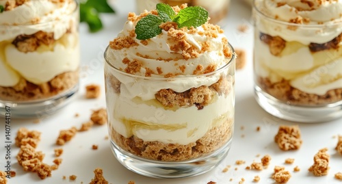 Wallpaper Mural Creamy dessert with layers of whipped cream, crumbled cookies, and mint garnish in clear glass cups, perfect for special occasions and gatherings Torontodigital.ca