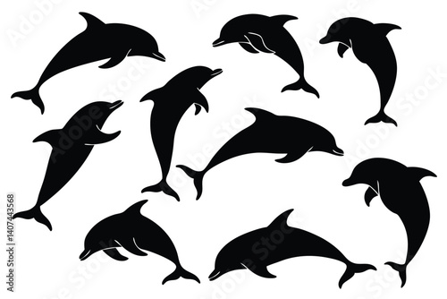 Silhouettes of Dolphins in Various Poses