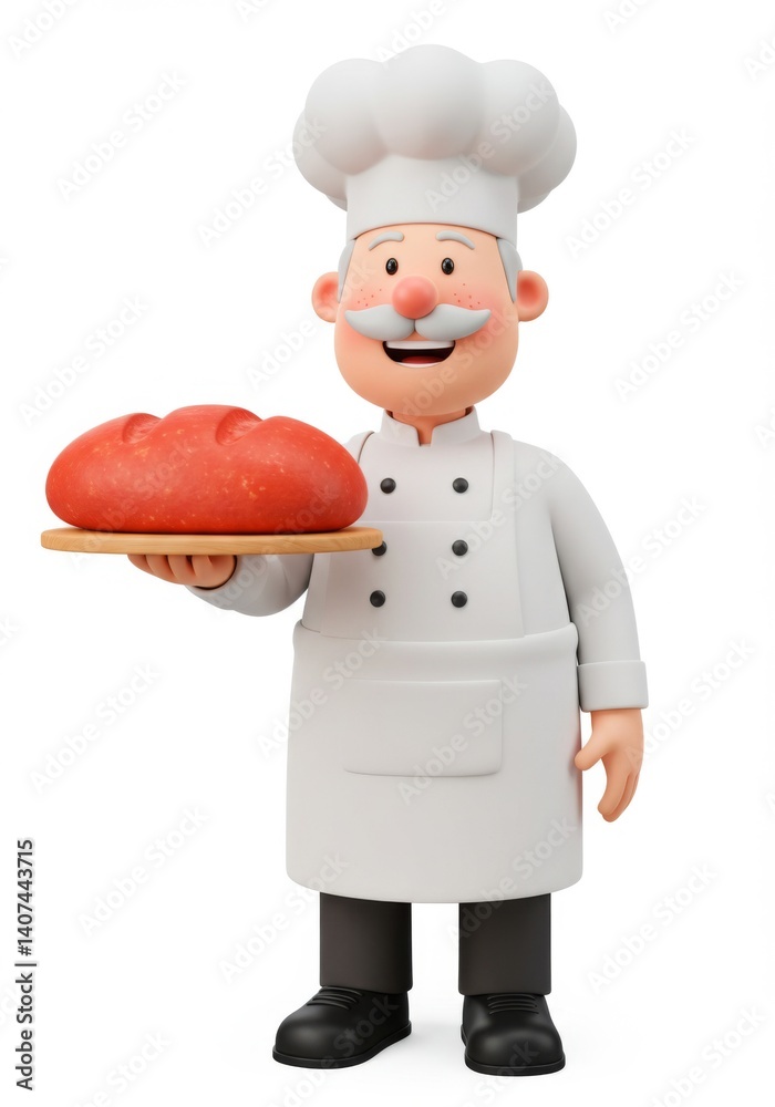 Cheerful baker holding fresh bread loaf for culinary promotion Cheerful baker holding fresh bread loaf for culinary promotion