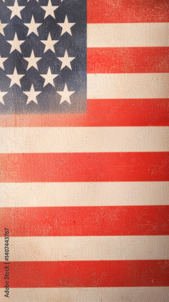 Naklejka premium Blur Vintage American flag design with stars and stripes evokes patriotism and history