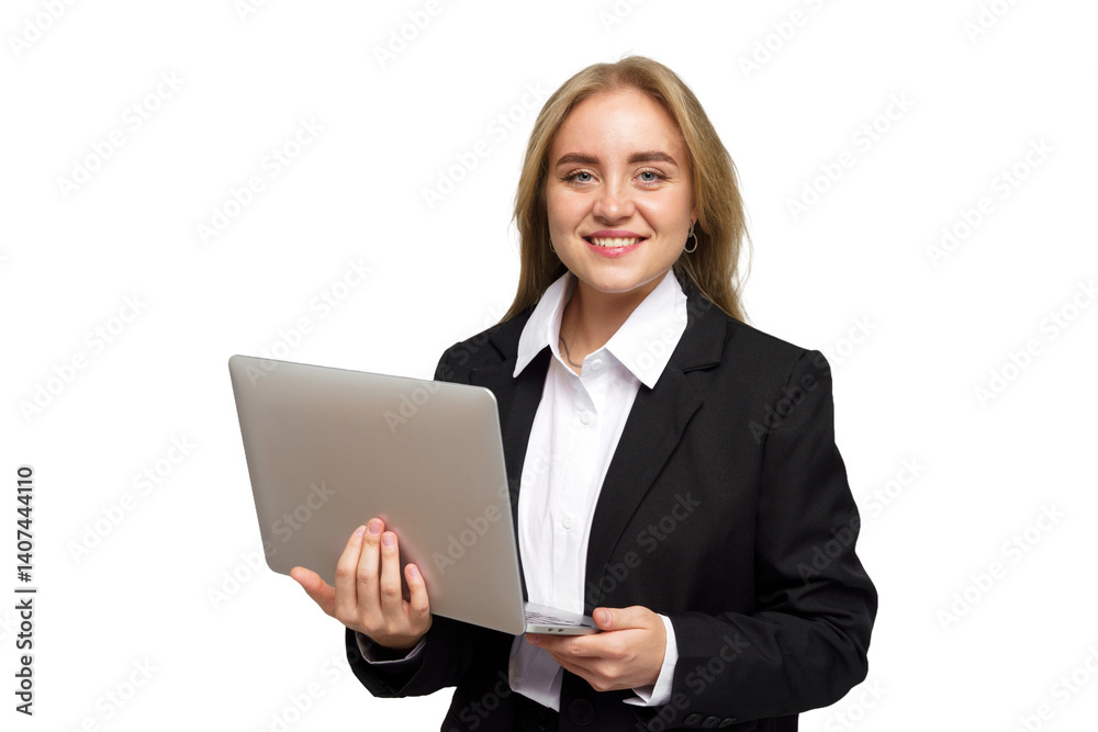 Confident Young Professional in Business Attire Engaging With Technology on a Bright Background Confident Young Professional in Business Attire Engaging With Technology on a Bright Background