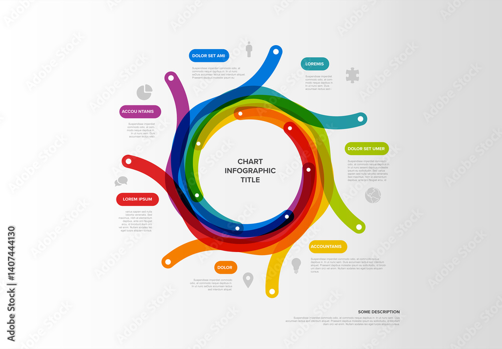 Rainbow Colorful Circular Infographic Chart Design Template with labeled sections